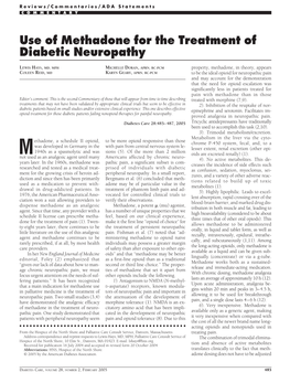 Use of Methadone for the Treatment of Diabetic Neuropathy