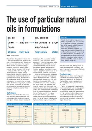 The Use of Particular Natural Oils in Formulations