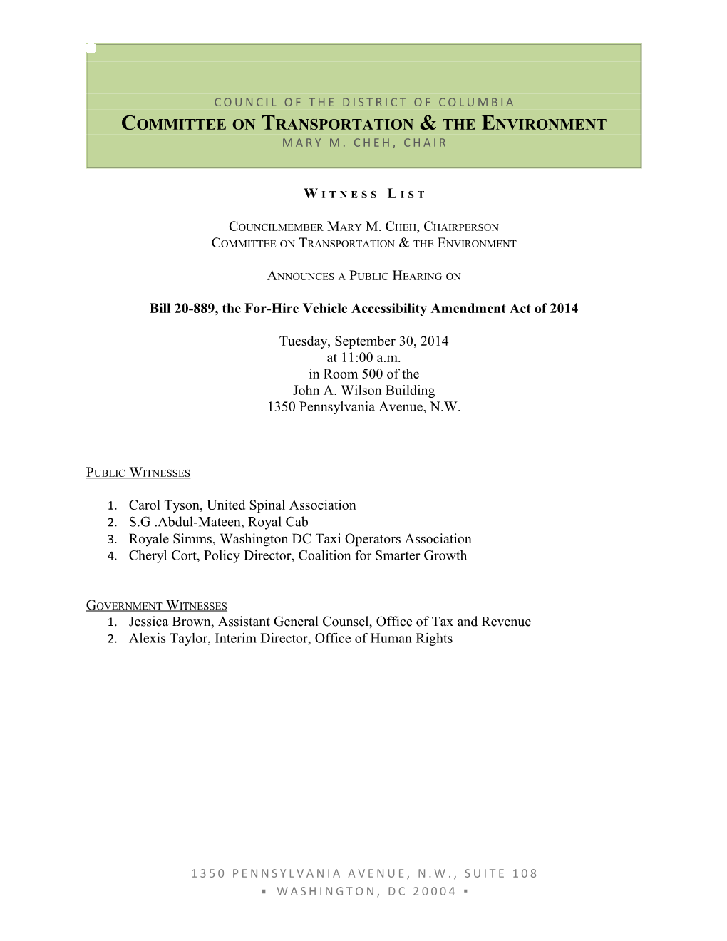 Committee on Transportation & the Environment