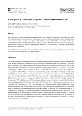 Zootaxa: a New Species of Dendrelaphis