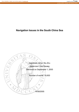 Navigation Issues in the South China Sea