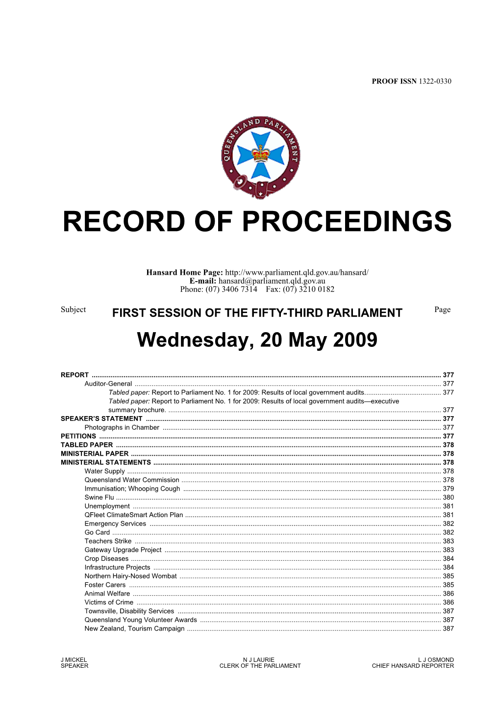 Record of Proceedings