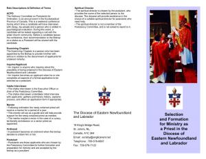 Selection and Formation for Ministry As a Priest in the Diocese Of