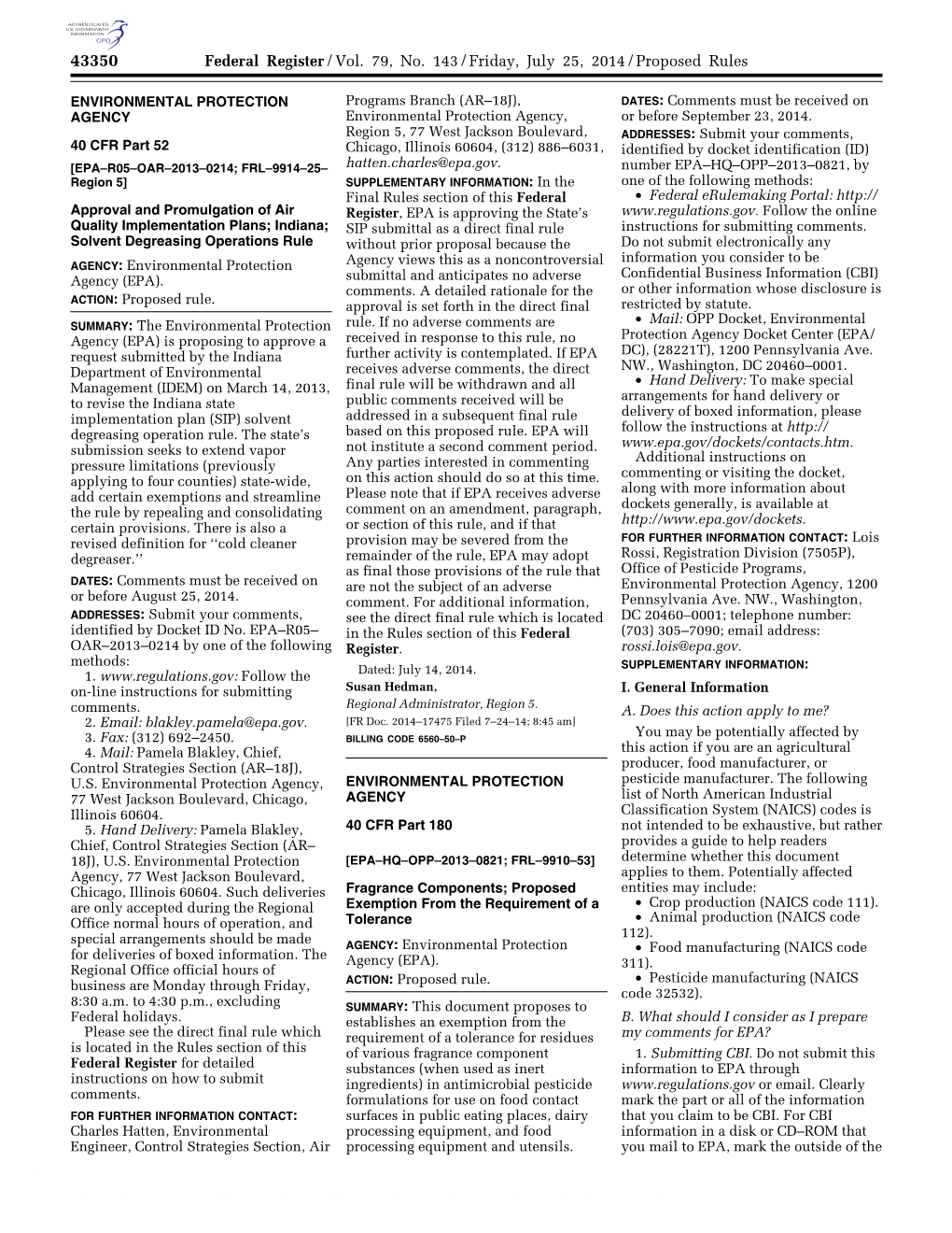 Federal Register/Vol. 79, No. 143/Friday, July 25, 2014/Proposed