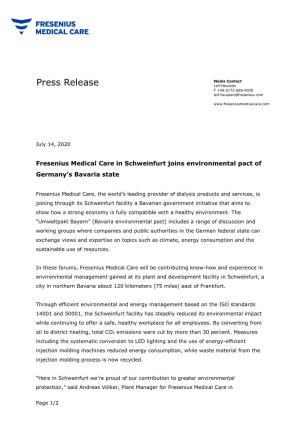 Press Release: Fresenius Medical Care