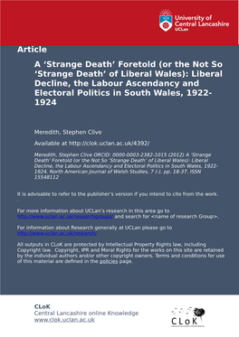 Or the Not So 'Strange Death' of Liberal Wales