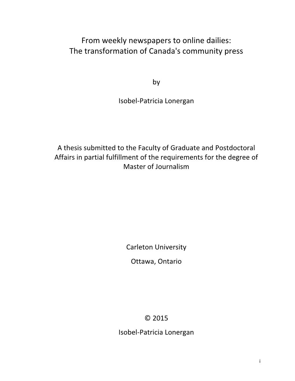 From Weekly Newspapers to Online Dailies: the Transformation of Canada's Community Press