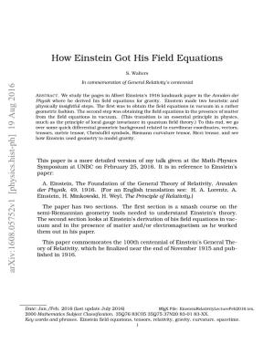 How Einstein Got His Field Equations Arxiv:1608.05752V1 [Physics.Hist-Ph]