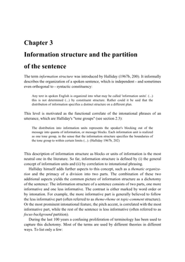 Chapter 3 Information Structure and the Partition of the Sentence