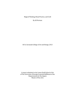 Magical Thinking, Ritual Practice, and Craft by Ali Norman B.F.A