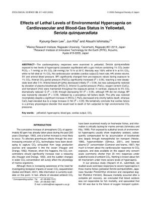 Effects of Lethal Levels of Environmental Hypercapnia on Cardiovascular and Blood-Gas Status in Yellowtail, Seriola Quinqueradiata