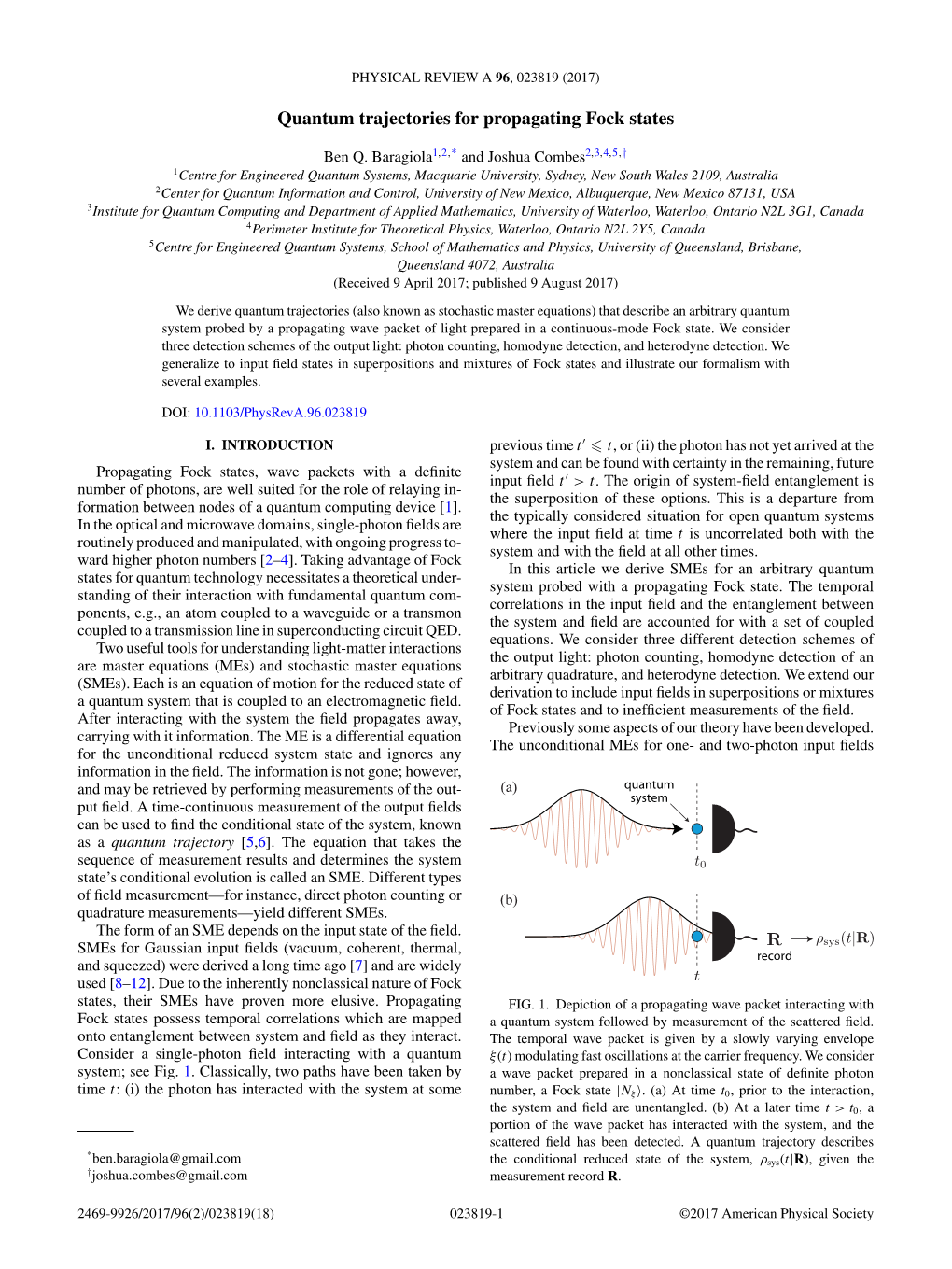 Quantum Trajectories for Propagating Fock States