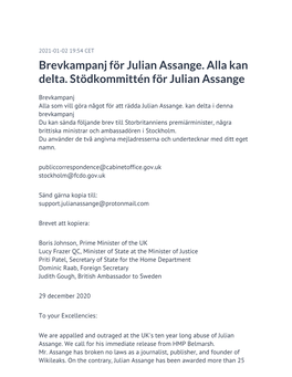 Brevkampanj För Julian Assange. Alla Kan Delta