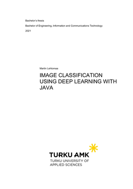 Image Classification Using Deep Learning with Java Opinnäytetyö (Amk) | Tiivistelmä