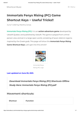 Immortals Fenyx Rising (PC) Game Shortcut Keys ~ Useful Tricks!!
