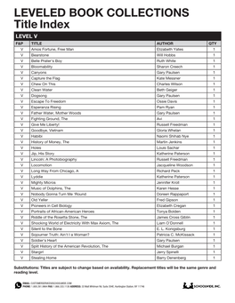 LEVELED BOOK COLLECTIONS Title Index