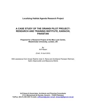 A Case Study of the Orangi Pilot Project- Research and Training Institute, Karachi, Pakistan