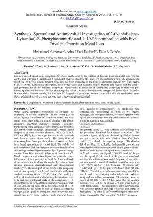 Synthesis, Spectral and Antimicrobial Investigation of 2-(Naphthalene- L