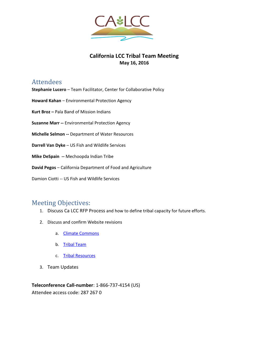 California LCC Tribal Team Meeting