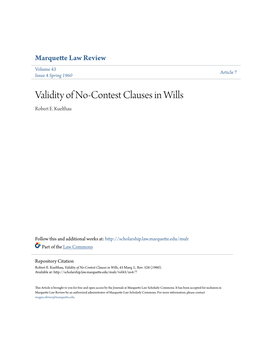 Validity of No-Contest Clauses in Wills Robert E