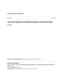Lee's Army During the Overland Campaign: a Numerical Study