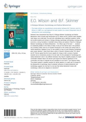 E.O. Wilson and B.F. Skinner a Dialogue Between Sociobiology and Radical Behaviorism