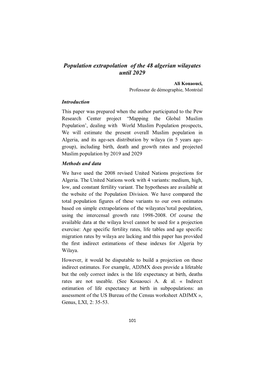 Population Extrapolation of the 48 Algerian Wilayates Until 2029