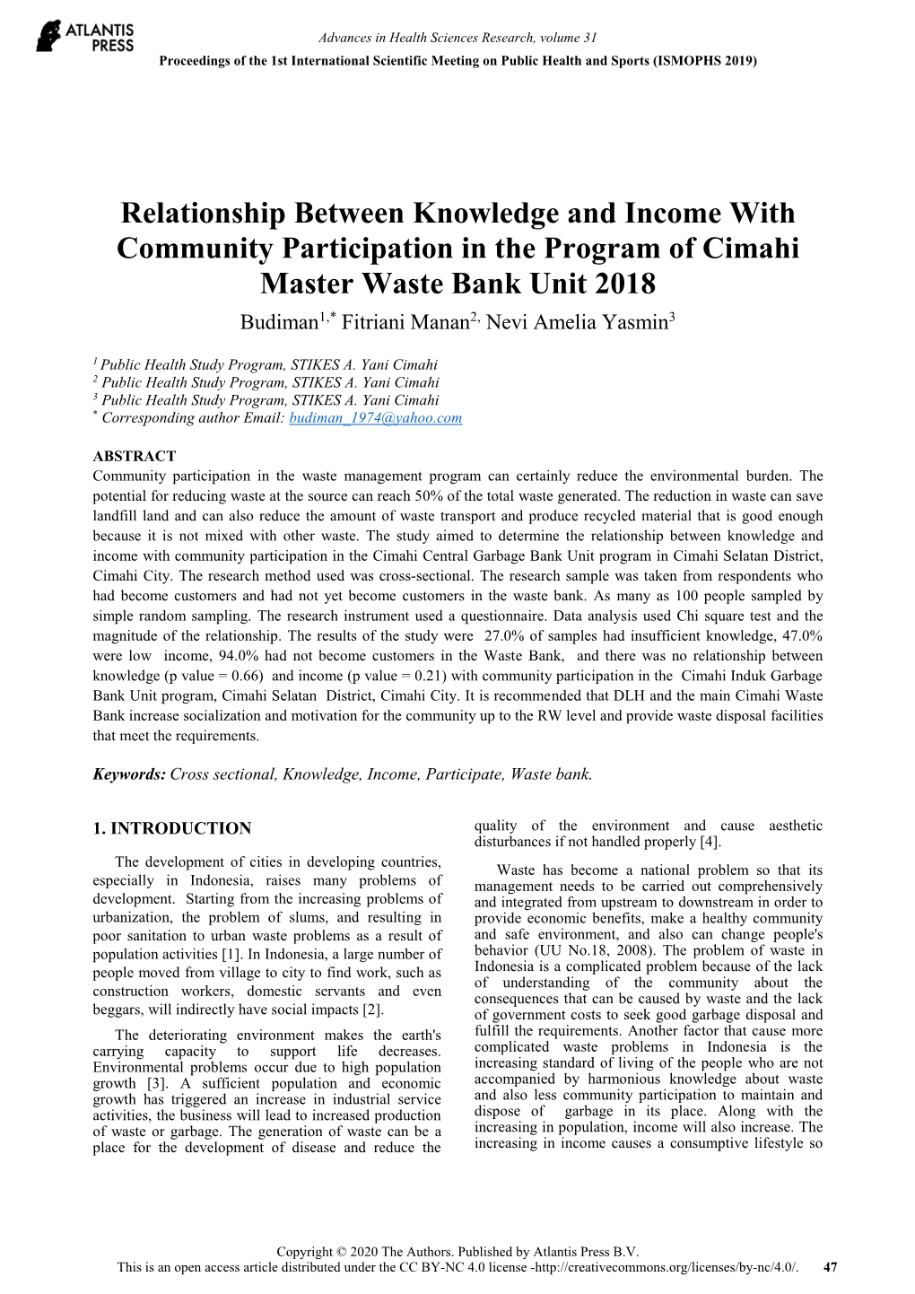 Relationship Between Knowledge and Income with Community