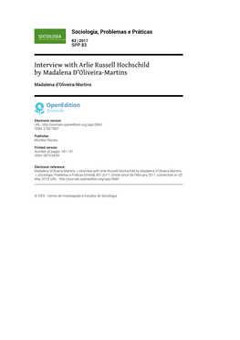 Interview with Arlie Russell Hochschild by Madalena D'oliveira-Martins