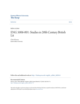 ENG 5006-001: Studies in 20Th Century British Lit Chris Wixson Eastern Illinois University