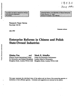 Enterprise Reforms in Chinese and Polish State-Owned Industries