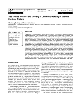 Tree Species Richness and Diversity of Community Forestry in Uttaradit Province, Thailand