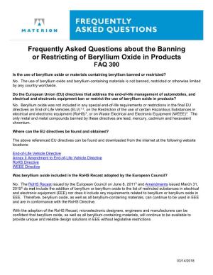 Banning Or Restricting of Beryllium Oxide in Products (FAQ