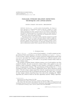 Parallel Integer Relation Detection: Techniques and Applications