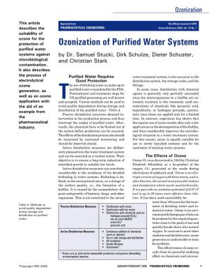 Ozonization of Purified Water Systems Purified Water Systems Against by Dr