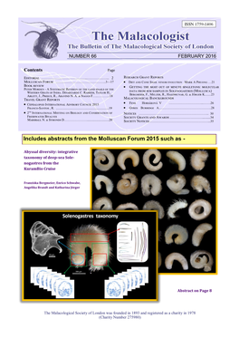 Includes Abstracts from the Molluscan Forum 2015 Such As