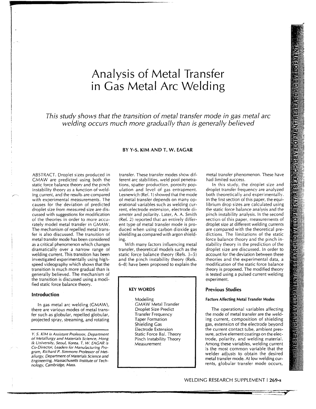 Analysis of Metal Transfer in Gas Metal Arc Welding