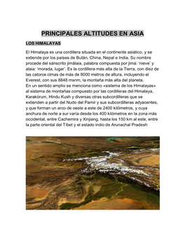 Principales Altitudes En Asia