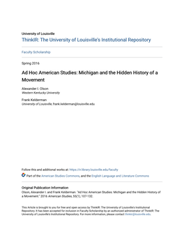 Ad Hoc American Studies: Michigan and the Hidden History of a Movement