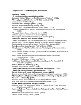 Comprehensive Exam Reading List: Kristin Hole I. Cultural Theory