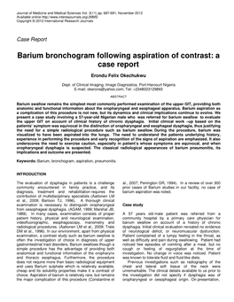 Barium Bronchogram Following Aspiration of Contrast: a Case Report