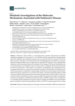 Metabolic Investigations of the Molecular Mechanisms Associated with Parkinson’S Disease