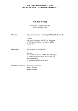 Arbitral Award