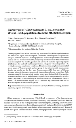 Karyotypes of Allium Senescens L. Ssp. Montanum (Fries) Holub Populations from the Mt