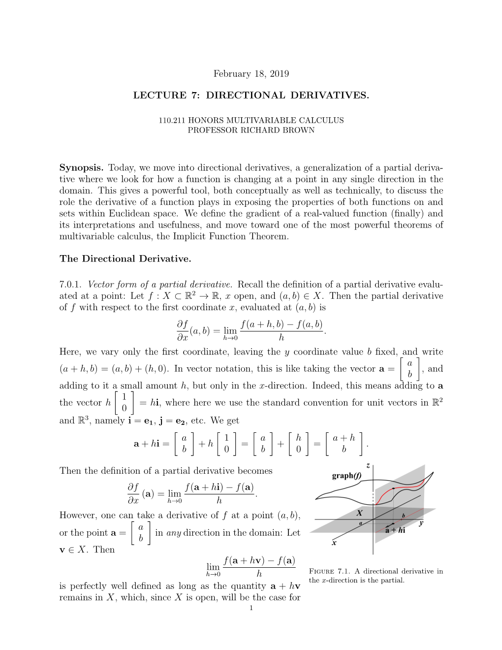 February 18, 2019 LECTURE 7: DIRECTIONAL DERIVATIVES