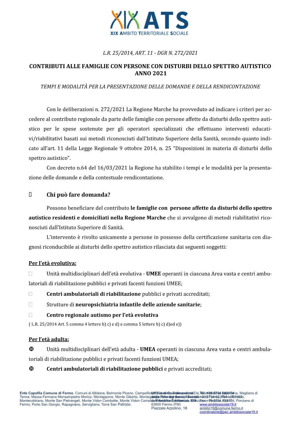 Contributi Alle Famiglie Con Persone Con Disturbi Dello Spettro Autistico Anno 2021