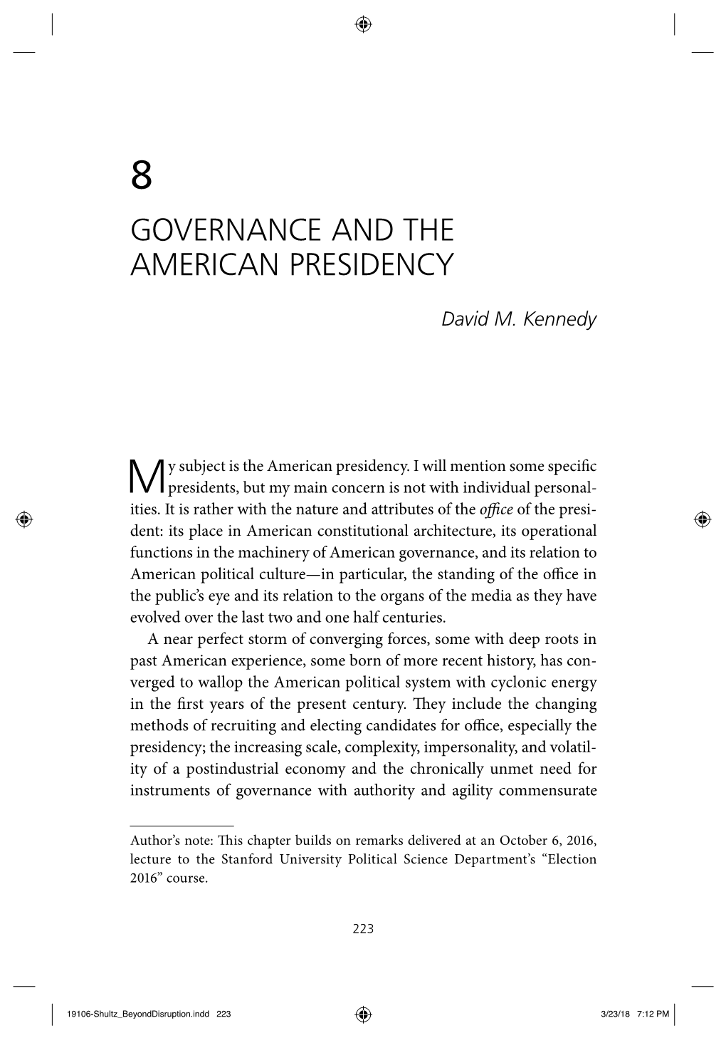 Governance and the American Presidency