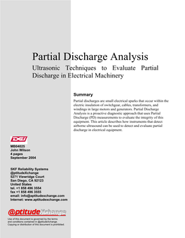 Partial Discharge Analysis Ultrasonic Techniques to Evaluate Partial Discharge in Electrical Machinery