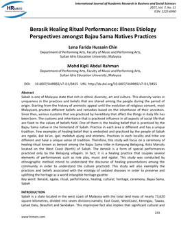 Berasik Healing Ritual Performance: Illness Etiology Perspectives Amongst Bajau Sama Natives Practices