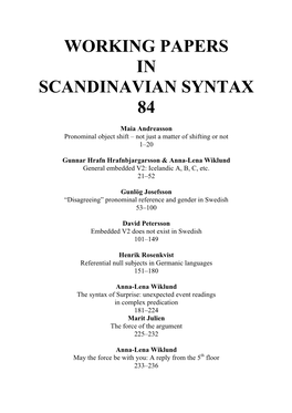 Working Papers in Scandinavian Syntax 84